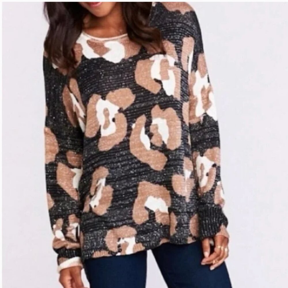 Show Me Your MuMu Mellow Bonfire Oversized Sweater S’more Cheetah Metallic Small